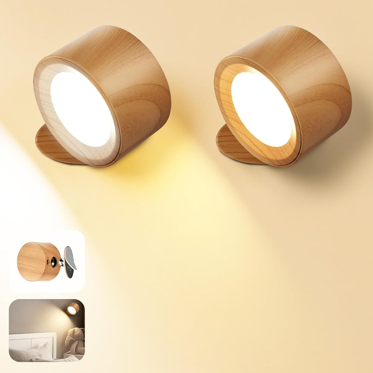 Wall Mounted Lamp, Battery Operated Wall Lights, Wood