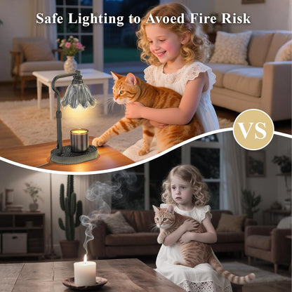 Flower Candle Warmer Lamp,Adjustable Timer & Dimmer(Green) | Adjustable height fits jars. Timer & dimmer safe melt. 2 bulbs & heat-proof base. Perfect for bedroom, office, or gifting.