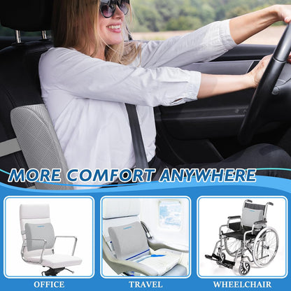 Lumbar Support Pillow for Office Chair, Back Support, Memory Foam, Grey | Improve Sitting Posture & Back Pain Relief. Lumbar Pillow Fits Office, Gaming & Car Chairs with Adjustable Dual Straps