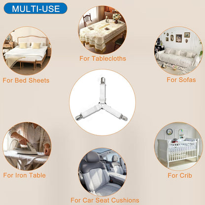 4 Pack Bed Sheet Holder Straps, Sheet Fastaner for Fitted Sheets | Adjustable Elastic Sheet Keepers with Metal Clips, Keep in Place Fitted Bedding Straps, Firm Tight Suspenders for Mattress