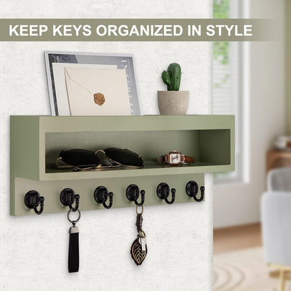 Key and Mail Holder Wall Mount with Long Storage Box and 6 Hooks | Key Holder For Coat, Dog Leash, Home Decor Rack, Entry Way Organizer