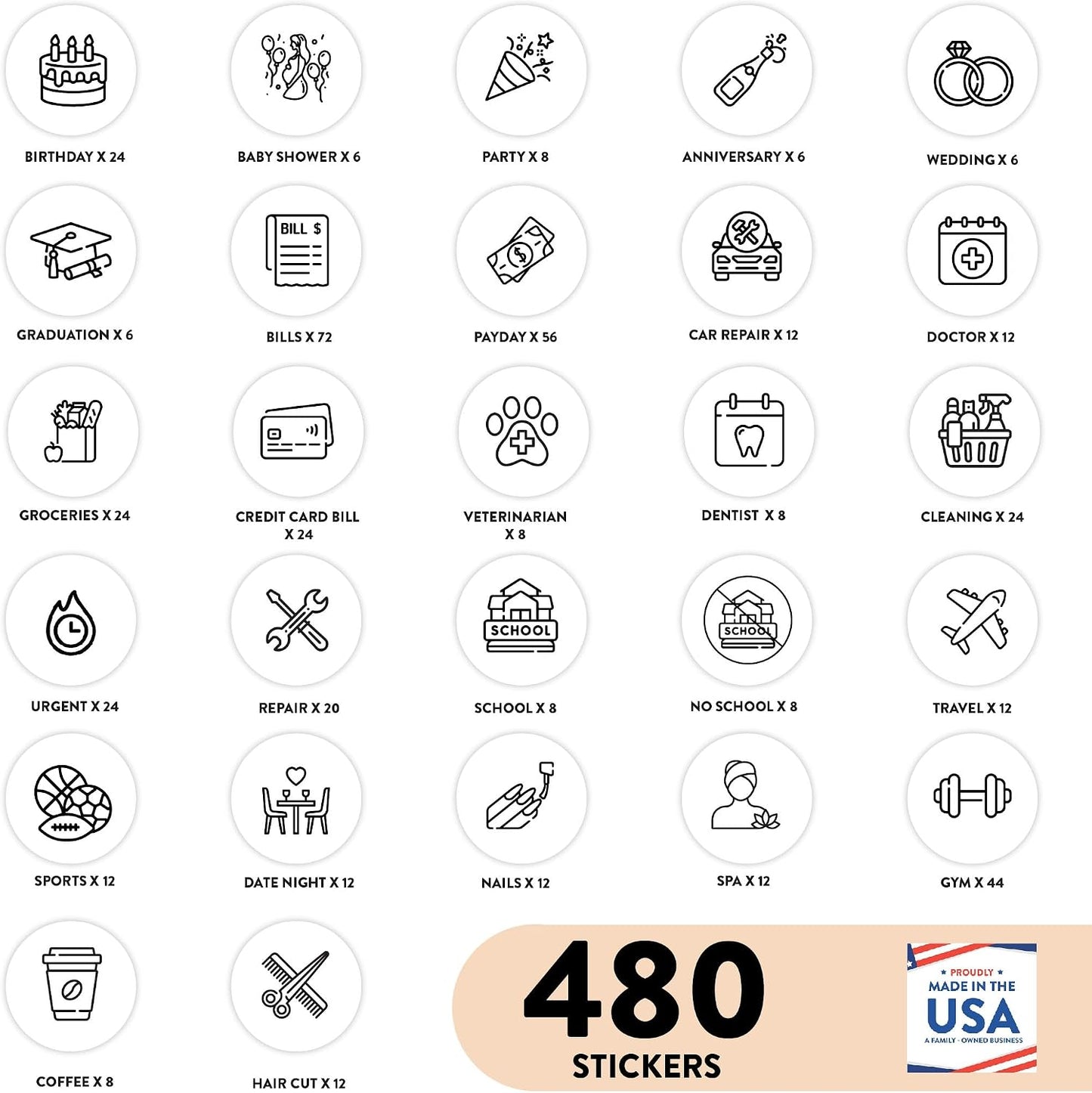 Andaz Press Colorful 7 Days of Week Stickers, Day Week Calendar Stickers for Adults Planner Day Dots Food Labels for Food Containers Date Calendar Planner Stickers Week Day Sticker Labels, 480-Pack