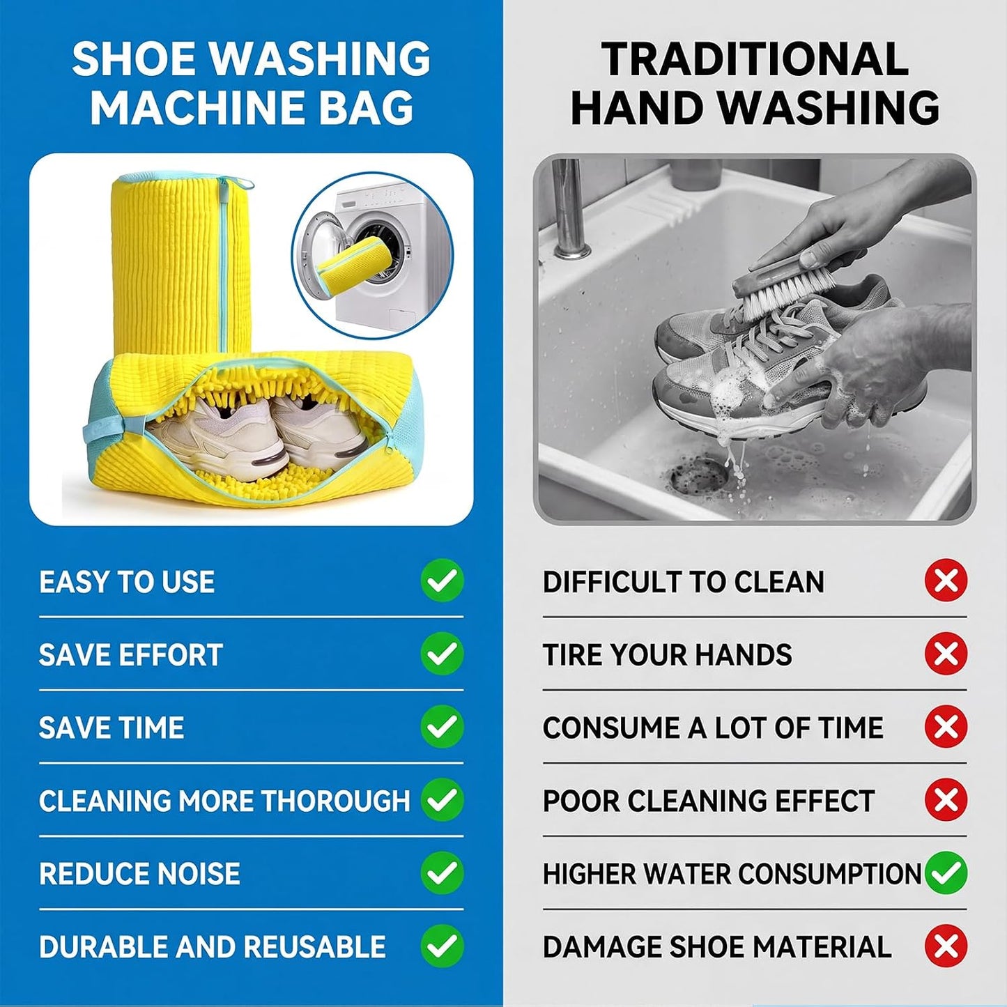 2-Pack Shoe Washing Machine Bag, Microfiber Chenille Laundry Bag for Sneakers - Self-Locking Zipper, 360° Deep Clean, Noise Reduction, Fits All Shoe Sizes, for Tennis Running & Kids Shoes