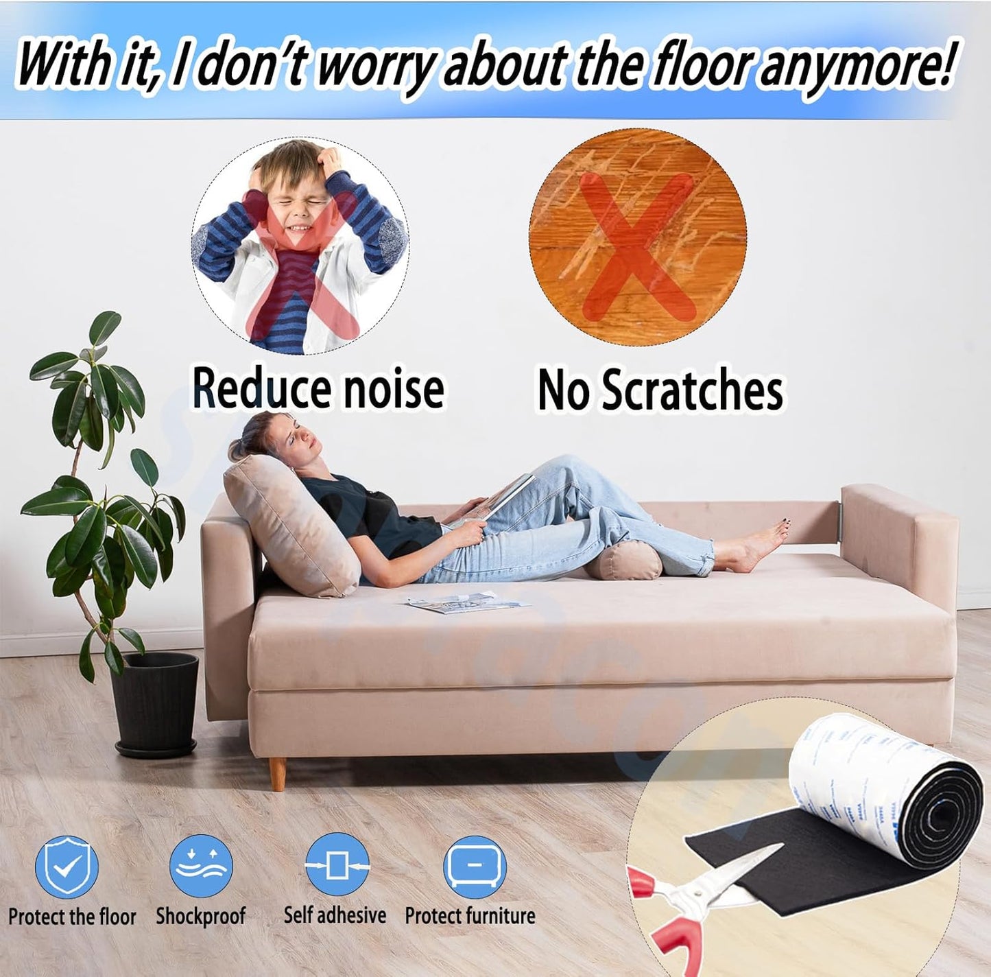Cuttable Felt Furniture Pads with Sticky Backing,40x4 inch Self Adhesive Felt Sheets,Heavy Duty Felts Strip Roll Felts Tape Protect Hardwood Floors No Scratches No Noise