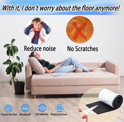 Cuttable Felt Furniture Pads with Sticky Backing,40x4 inch Self Adhesive Felt Sheets,Heavy Duty Felts Strip Roll Felts Tape Protect Hardwood Floors No Scratches No Noise