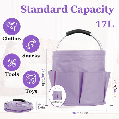 17L Cleaning Caddy with Handle and 6 Pockets, Foldable Cleaning Supply Caddy, Portable Shower Caddy in 600D Oxford Fabric, Multifunctional Storage Basket for Camping, Gardening, Black