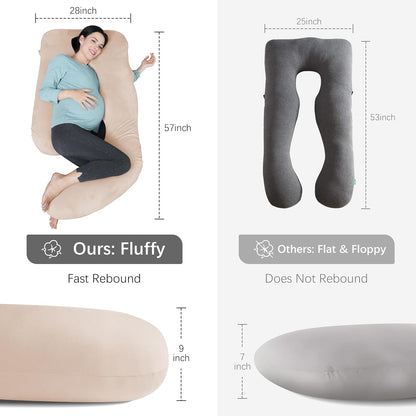 MOON PARK Pregnancy Pillows for Sleeping - 57 Inch U Shaped Full Body Maternity Pillow with Removable Cover - Support for Back, Legs, Belly, Hips - Pregnancy Pillow for Women - Grey