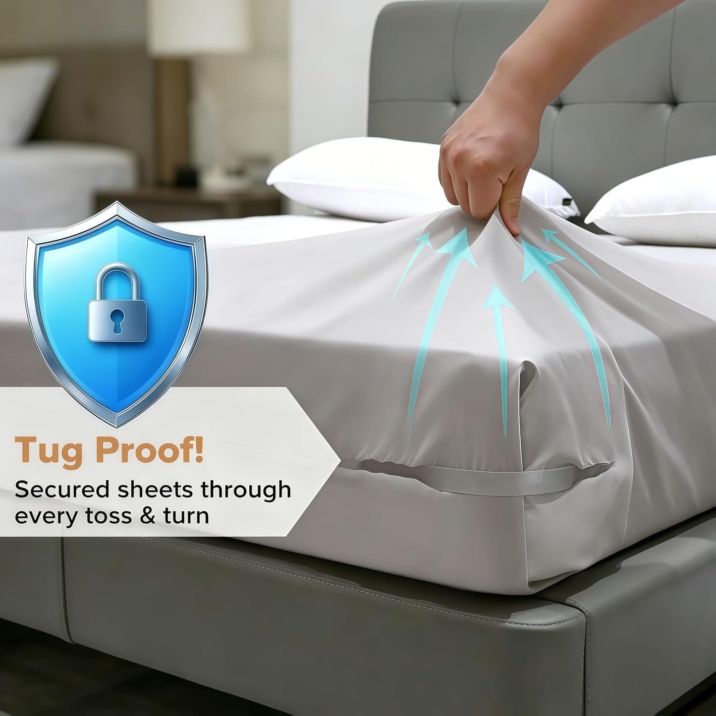 No-Lift Bed Sheet Holders for Thick Mattresses, 8PcsTriangle Sheet Straps Keep Sheets in Place All Night, Upgraded Mattress Clips with Fabric-Safe Grippers, Fitted Sheet Fasteners