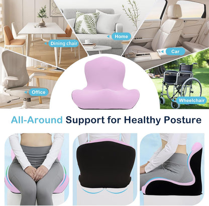 Seat Cushion for Office Chair and Car, L-Shaped Ergonomic Car Seat Cushions, Memory Foam Chair Cushion, Lumbar Support Pillow for Wheelchair, Car, Home, Office, Desk, Black