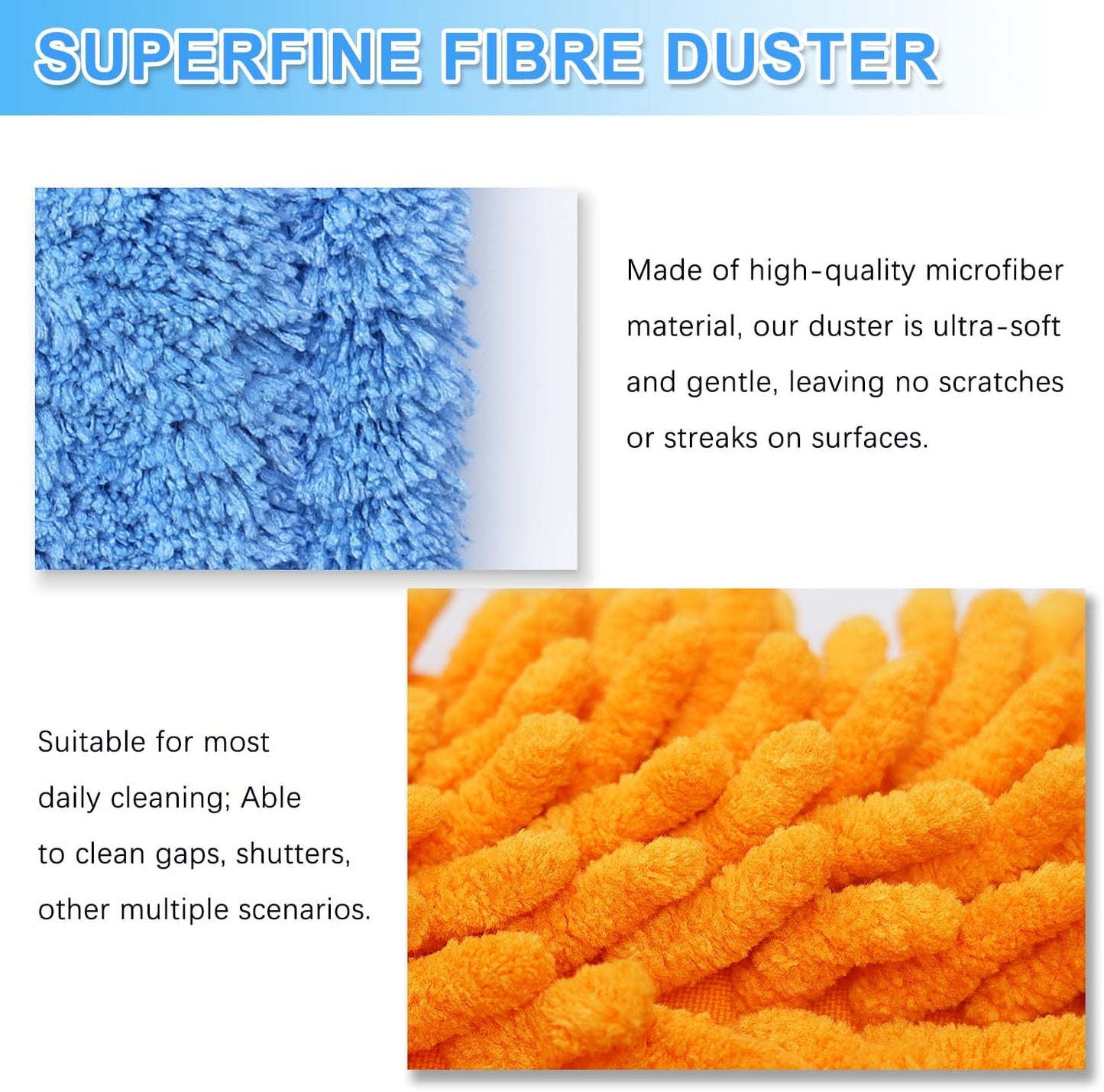 Gap Cleaning Feather Duster - 1 Pack 100 inch Telescoping Gap Dust and 2 Pack 15 inch Gap Cleaning Hand Dusters, Microfiber Feather Duster for House Hold