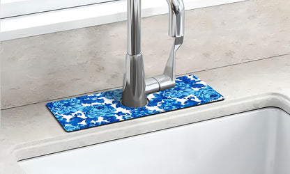 Kitchen Sink Splash Guard Faucet Mat Super Absorbent Fast Drying Mat Sink Gadgets Splash Guard Behind Faucet Drip Catcher for Kitchen (Pink Red Roses Floral, 23.5x5.5in)
