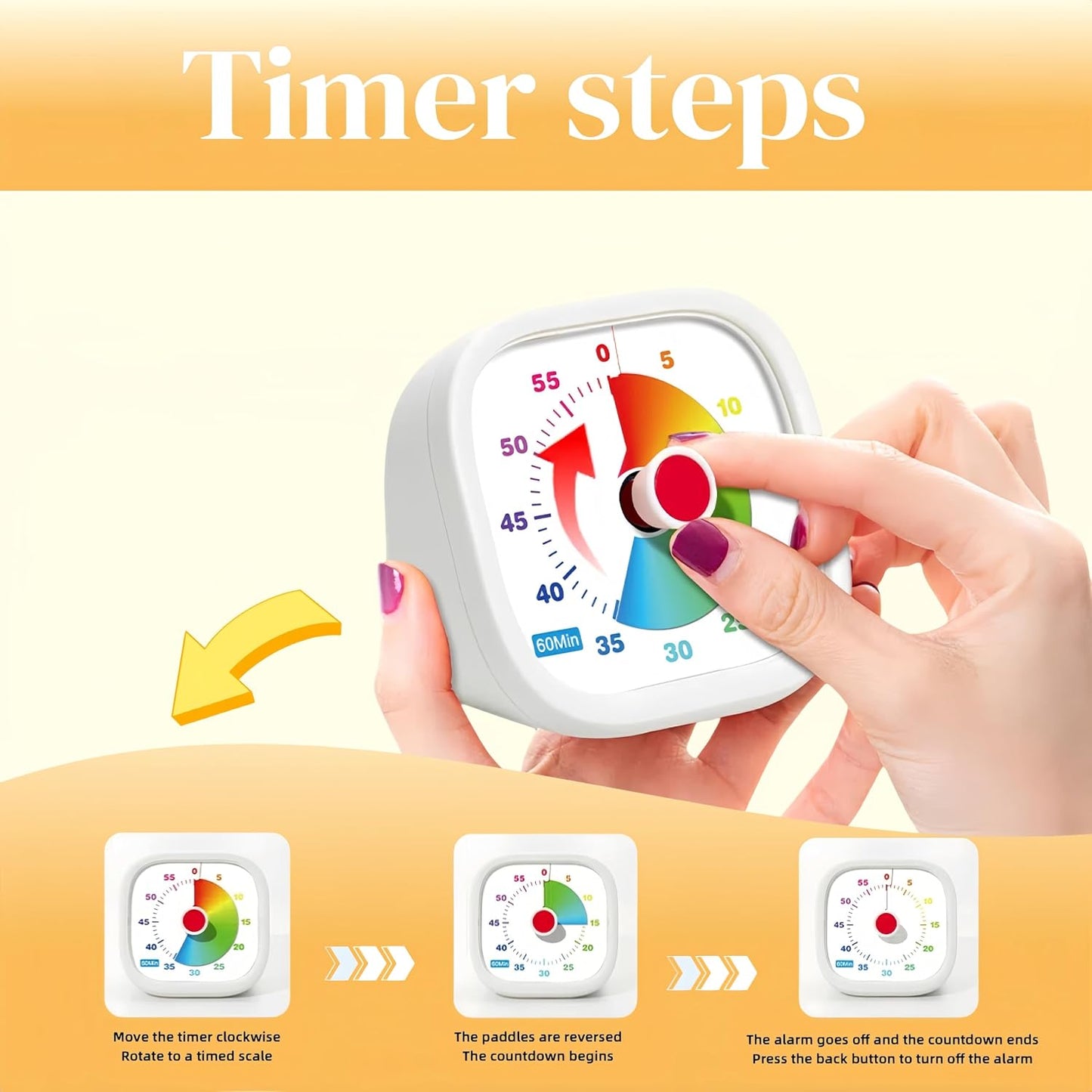 Visual Timer for Kids, 60 Minutes Countdown Timer for Kitchen, Office, Classroom, Home, Study, Task Reminder, No Ticking Time Timer, Time Manager (White)