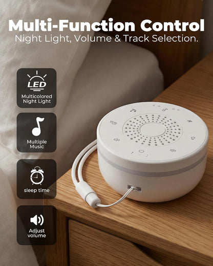 White Noise Sound Machine for Sleep, Portable White Noise Sound Machine with 30 Soothing Sounds, 3 Timers, Night Light, Memory Function for Baby Registry, Adults, Kids, Travel, Home, Office