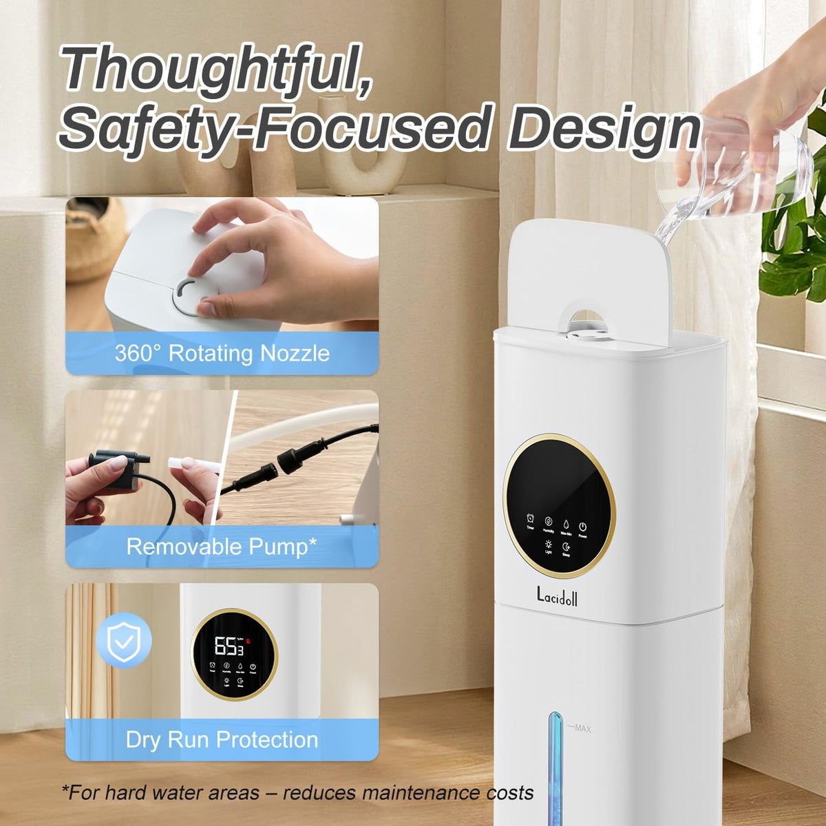 Lacidoll 8L Large Humidifier for Bedroom Large Room Home 800 sq ft, Black