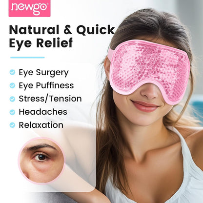 NEWGO Cooling Gel Eye Mask - Reusable Cold Pack for Puffy Eyes, Dark Circles, Migraine, Stress Relief - Purple With Soft Plush Backing