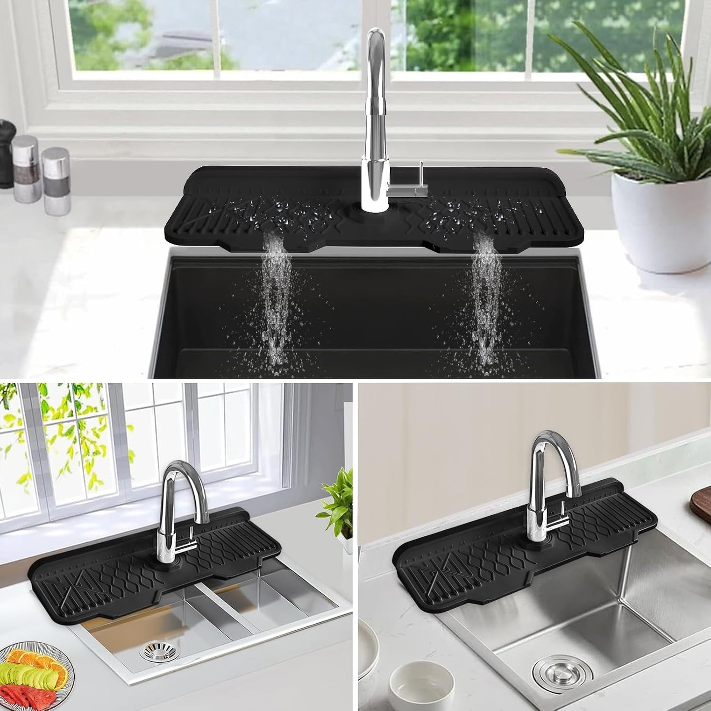 Kitchen Sink Splash Guard Gen2-30" x 6'' Silicone Sink Mat Splash Guard fit for Countertop, Bathroom,Farmhouse,RV by EBIGIC (Grey)
