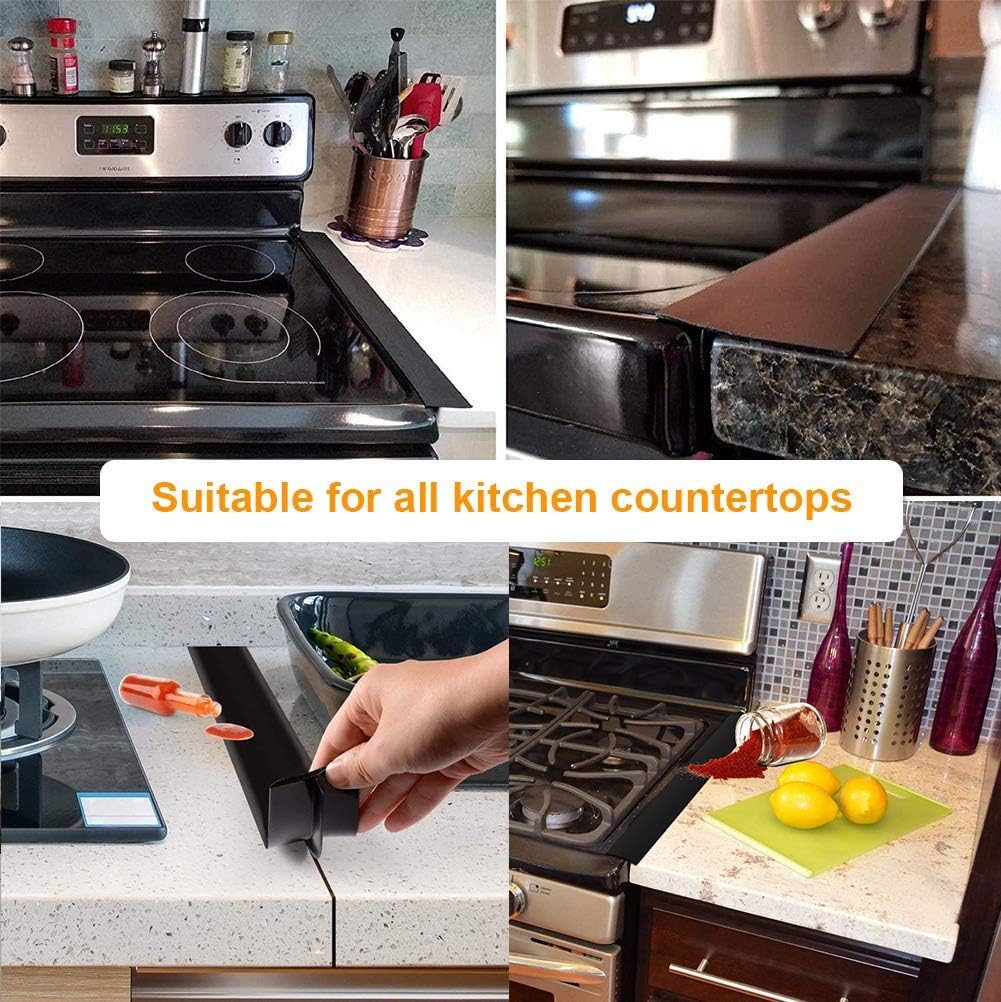 FLSEPAMB Silicone Stove Gap Covers, 2 Pack Heat Resistant Oven Gap Filler Seals Gaps with Anti-Slip Mirror Base, Stain Resistant Stove Counter Gap Cover Silicone Strips Between Stovetop and Counter