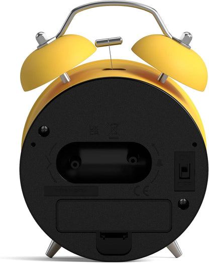 NEWGATE® Charlie Bell Echo Alarm Clock | Modern take on Classic Twin Bell Clock | Yellow | Easy to Read Numbers | Ideal for Bedside, Desk or Shelf | Modern Retro Bedroom & Office Accessory