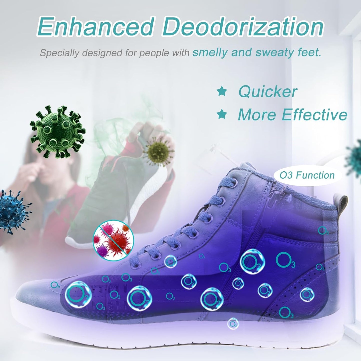 Shoe Dryer and Ozone Deodorizer with Timer Boots Dryer Portable | Shoes Socks Boots Warmer, No Noise | Strong Wire | US Plug