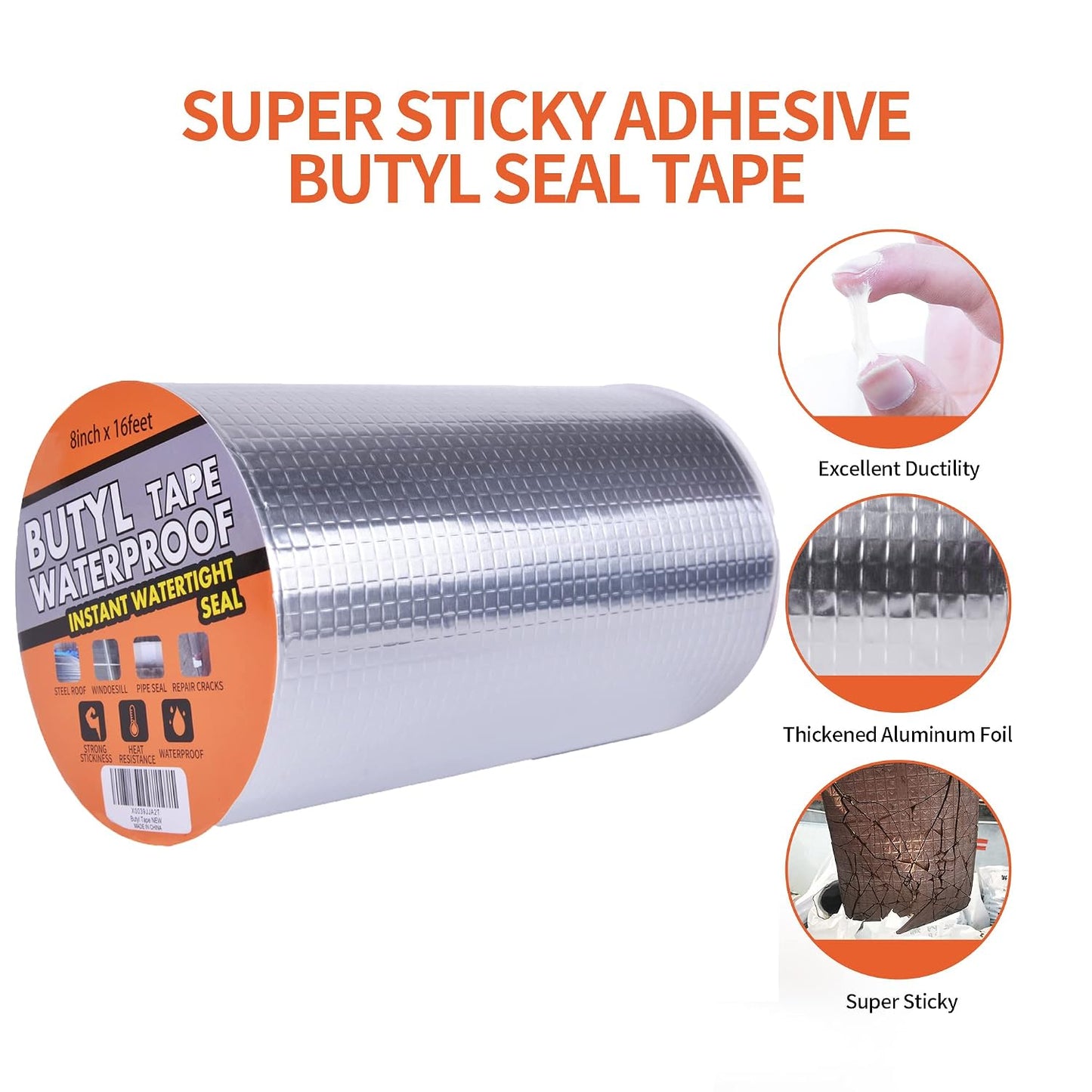 TAPEBEAR Butyl Tape Aluminum Waterproof Sealing Tape 2" x 16Feet | Sealant Tape for RV Repair, Window, Silicone, Glass & EDPM Roof Leak Patching, Boat and Pipe Sealing, Silver