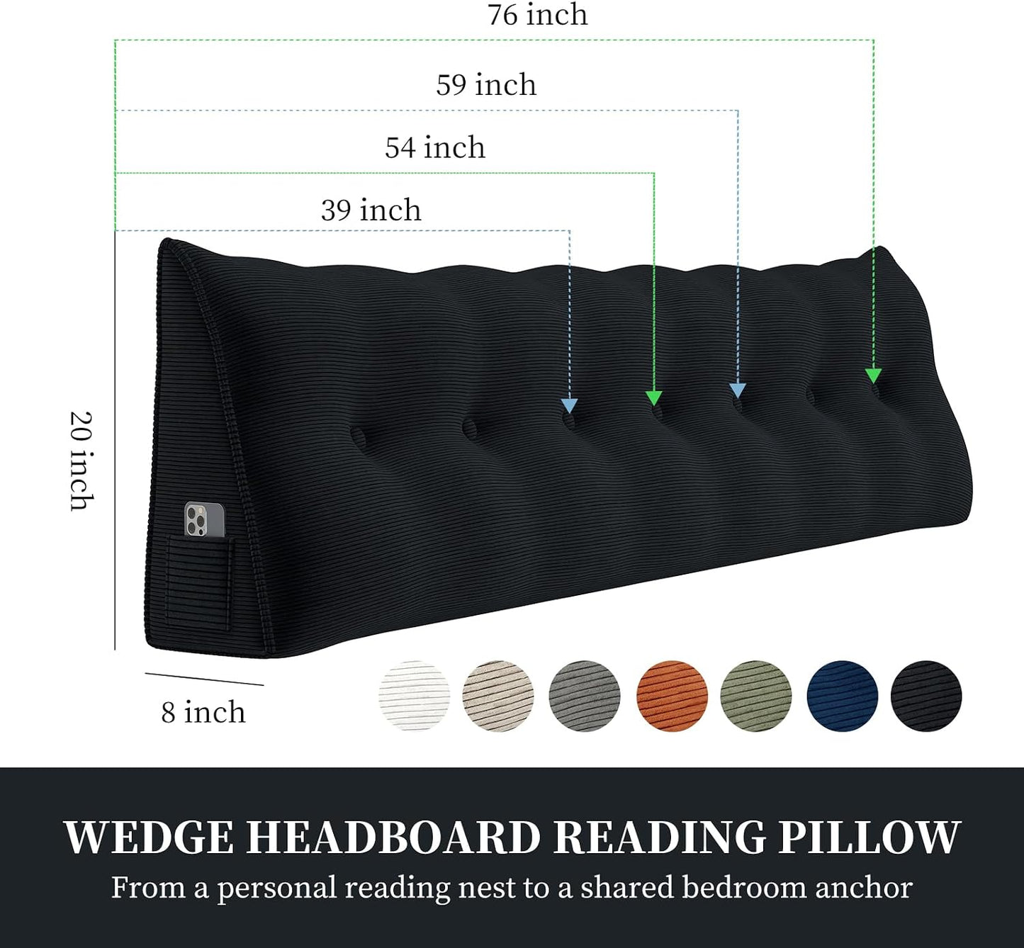 Headboard Wedge Pillows for Sitting Up in Bed Rest Adult，Triangular Upholstered Stuffed Reading Pillow for Sofa Couch Back Cushions Lumbar Body Support Dorm Bedroom（King，Corduroy Gray）