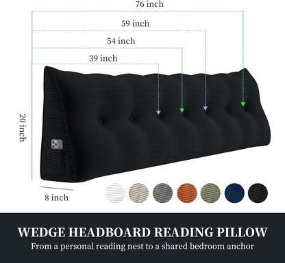 Headboard Wedge Pillows for Sitting Up in Bed Rest Adult，Triangular Upholstered Stuffed Reading Pillow for Sofa Couch Back Cushions Lumbar Body Support Dorm Bedroom（King，Corduroy Gray）