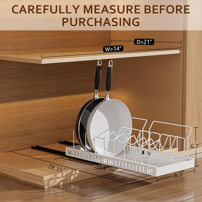 Black 2 Pack Pot Lid Organizer, Pull Out Cabinet Rack, 16 Dividers | 2-pack black carbon steel rack, 16 adjustable dividers, quiet slide rails, adhesive or screw mount for lids, pans, bakeware