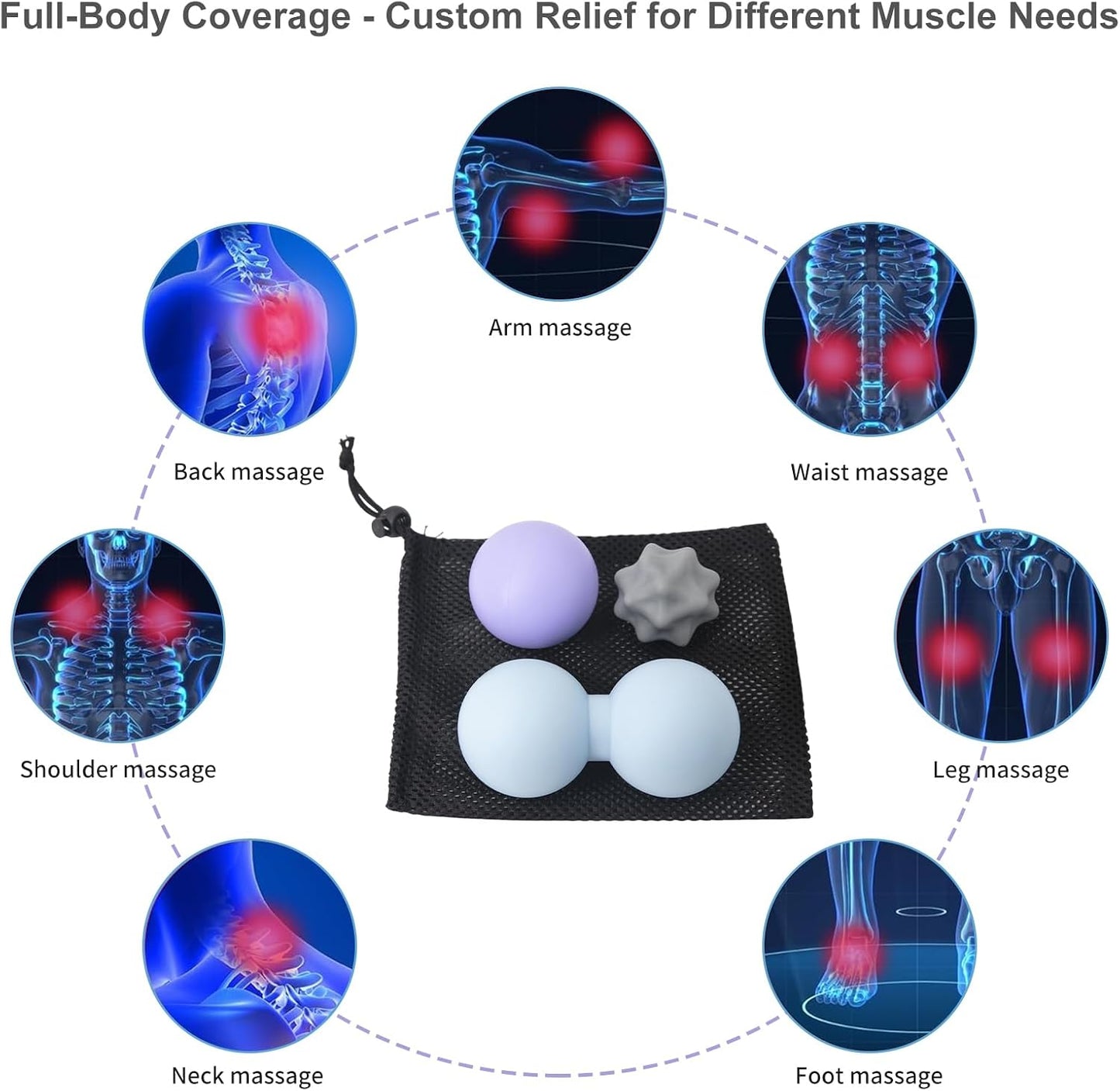 Silicone Lacrosse Balls for Yoga and Myofascial Release - Deep Tissue Massage,Trigger Point Therapy and Foot Plantar Fasciitis,Muscle Knots,Relieving Muscle Pain,Muscle Soreness Balls