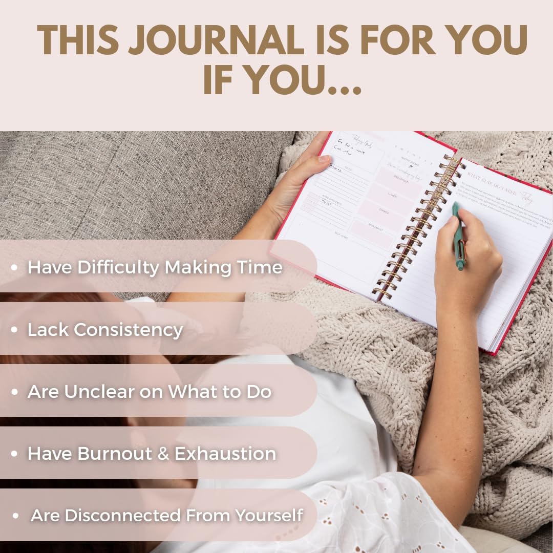 Daily Self Care Journal for Women - A5, Wellness Journal with Prompts - Goal Journal for Happiness,Mindfulness,Productivity & Personal Development - Reduce Stress & Improve Mental Health - Pink | Guided 90-Day Daily & Weekly, Undated Reflection Planner,