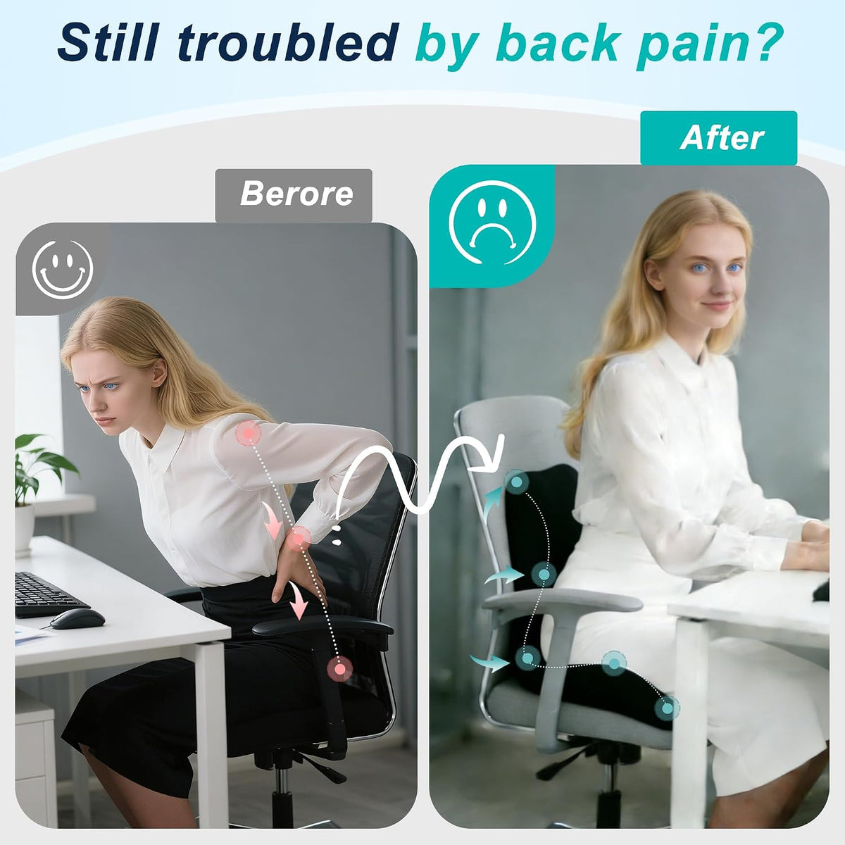 Seat Cushion for Office Chair, Ergonomic Cushion with Lumbar Support Pillow