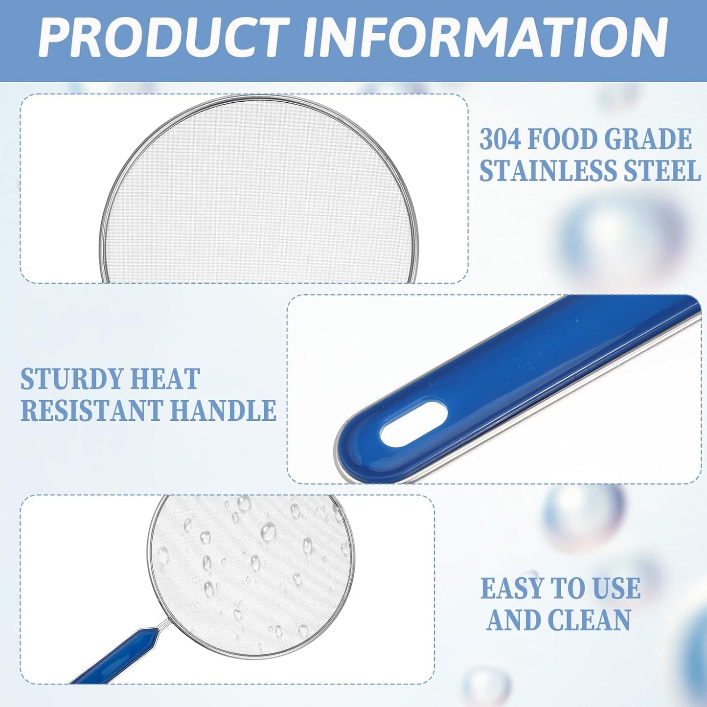 Stainless Steel Grease Splatter Screen for Frying Pan 8’’ Splatter Guard with Comfortable Grip Handle Pan Cover Cooking Protector Ultra Fine Mesh Prevents Oil Splatters and Messes for Frying Cooking