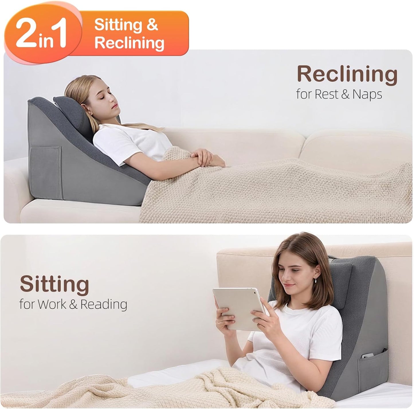 Vekkia 21” Back Rest Pillow with Dual-Layer Foam for Reclining and Sitting | U-Shaped Dual-Position Back Pillow, Cozy Wrapped Feel, Ideal for TV, Rest, or Naps, Washable Cover, Fits Bed & Sofa, Gray