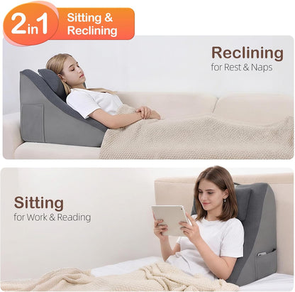 Vekkia 21” Back Rest Pillow with Dual-Layer Foam for Reclining and Sitting | U-Shaped Dual-Position Back Pillow, Cozy Wrapped Feel, Ideal for TV, Rest, or Naps, Washable Cover, Fits Bed & Sofa, Gray
