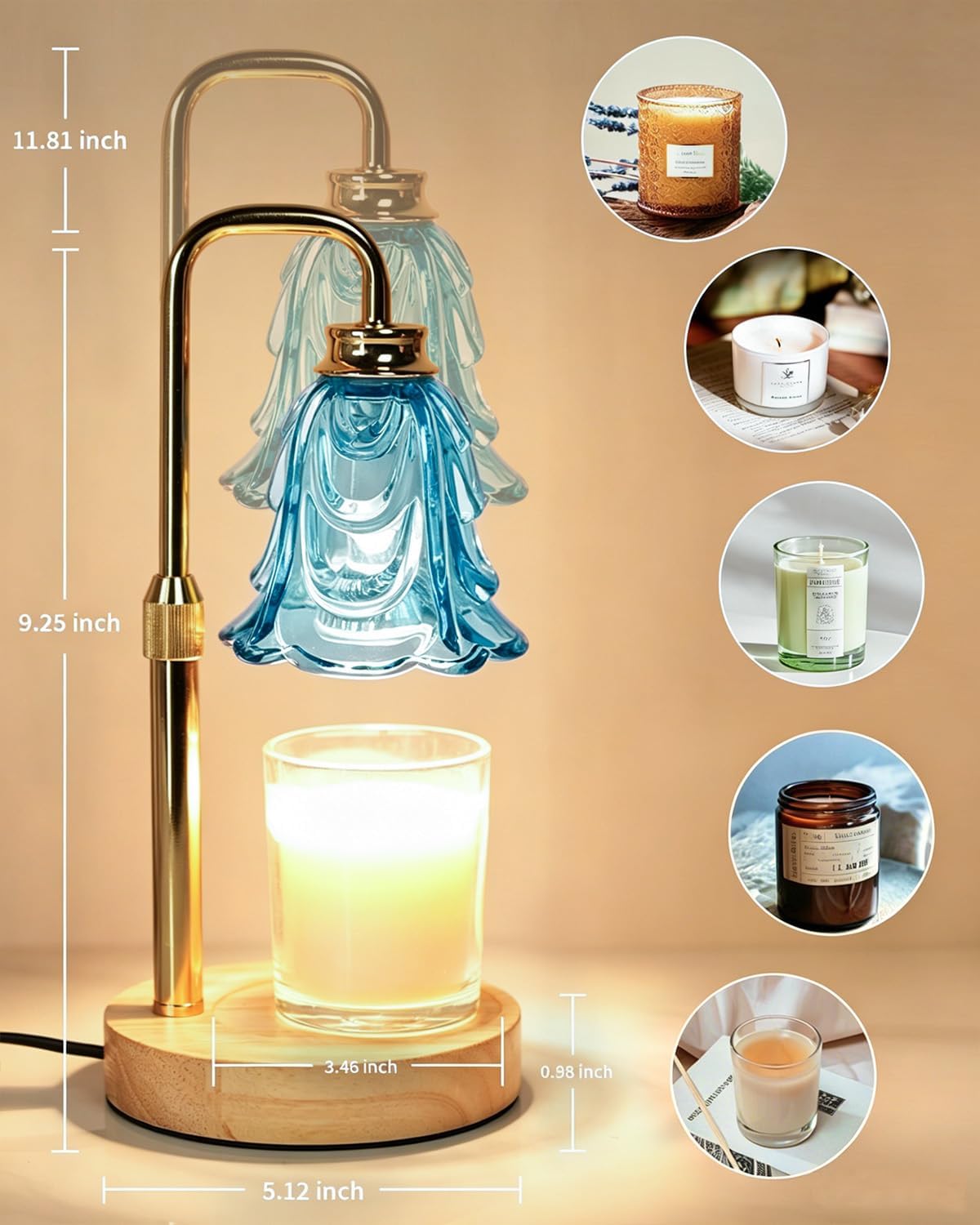 SupBri Candle Warmer Lamp with Timer & 4Bulbs, Pink Flower Glass Shdae