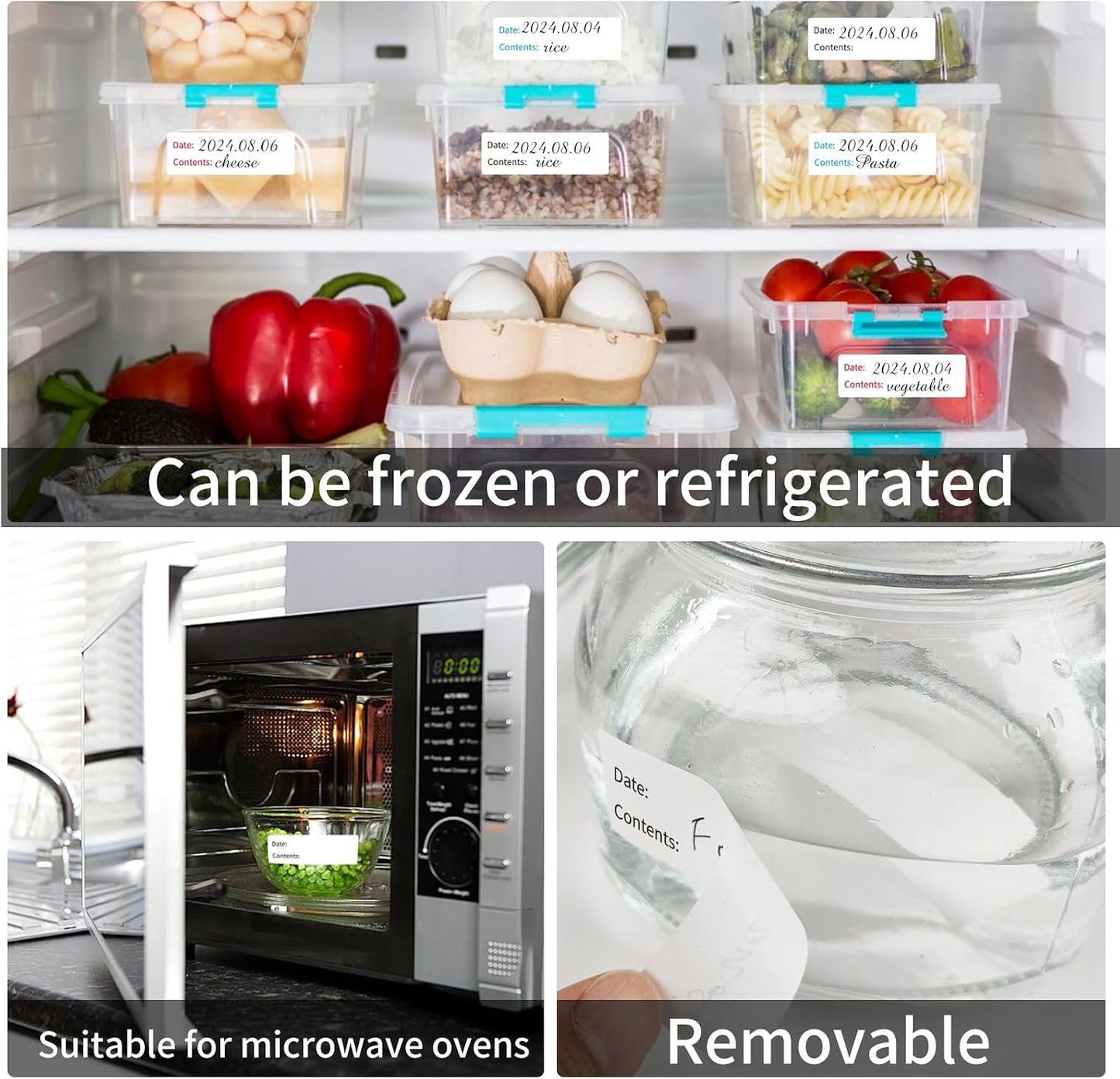 Removable Freezer Labels, Date Label 1x2 Inch Food Storage Stickers, Waterproof Oil Resistant Easy Clean Leaves no Residue 300 Total Per Roll