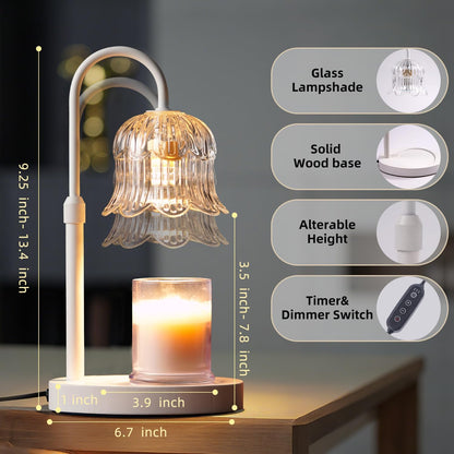 CRMILL Candle Warmer Lamp with Timer: Adjustable Dimmable Height Adjustable Warming - Flower Shape Wax Lamp Jar Candles No Flame Modern Home Decor Table Lights - Home Living Bedroom