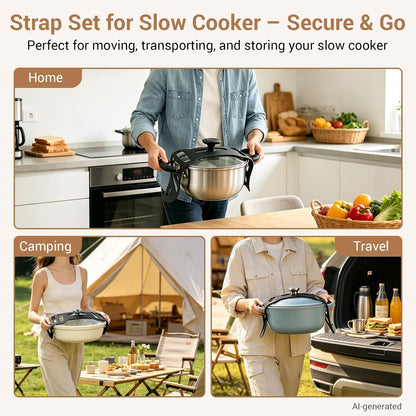 Pot Lid Holder Set with Silicone Lid Lock Strap for Slow Cooker | 2pcs Pot Lid Holders & Lid Latch for Crockpot Slow Cooker(6/7/8 Quart)Heat-Resistant, No-Spill Design Transport Accessories