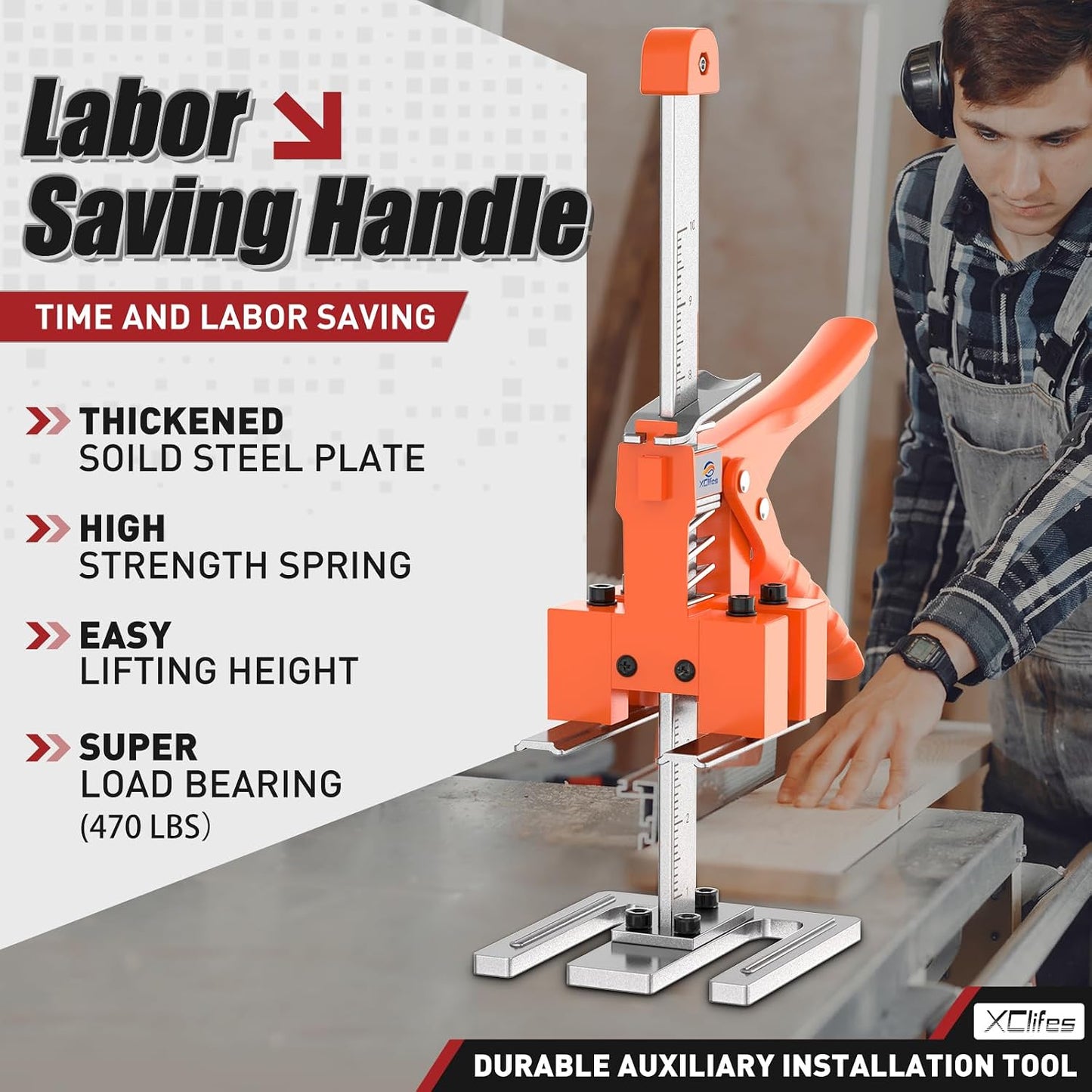 XClifes Labor Saving Arm Jack, 2 Pack Furniture Lifter Tool, Black | Multifunctional jack lifts up to 6.69" with 450 lbs capacity for cabinets, doors, windows & wall tile leveling.