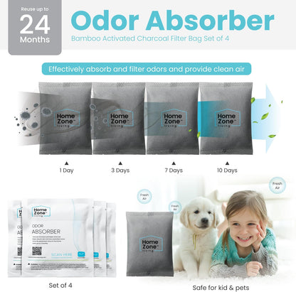 Home Zone Living CleanAura Deodorizing Bamboo Activated Charcoal Filter Bag Set of 4