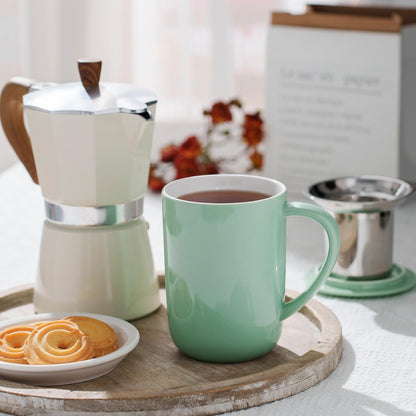 CEEFU 16oz Porcelain Tea Mug with Infuser, Lid and Coaster | Teaware with Filter, Loose Leaf Tea Cup Steeper Maker, Tea/Coffee/Milk/Women/Office/Home/Gift, Navy Blue