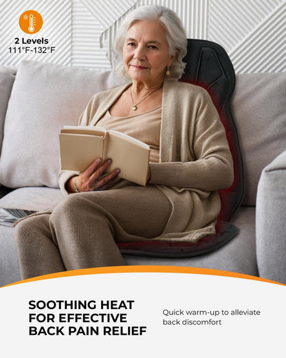 Vibration Back Massager with Heat, Massage Chair Pad with Carry Bag | Foldable heated seat cushion with carry bag, 3 heating zones, 5 modes, 3 intensities, 2 heat levels, 30/60/90 4 timer, office