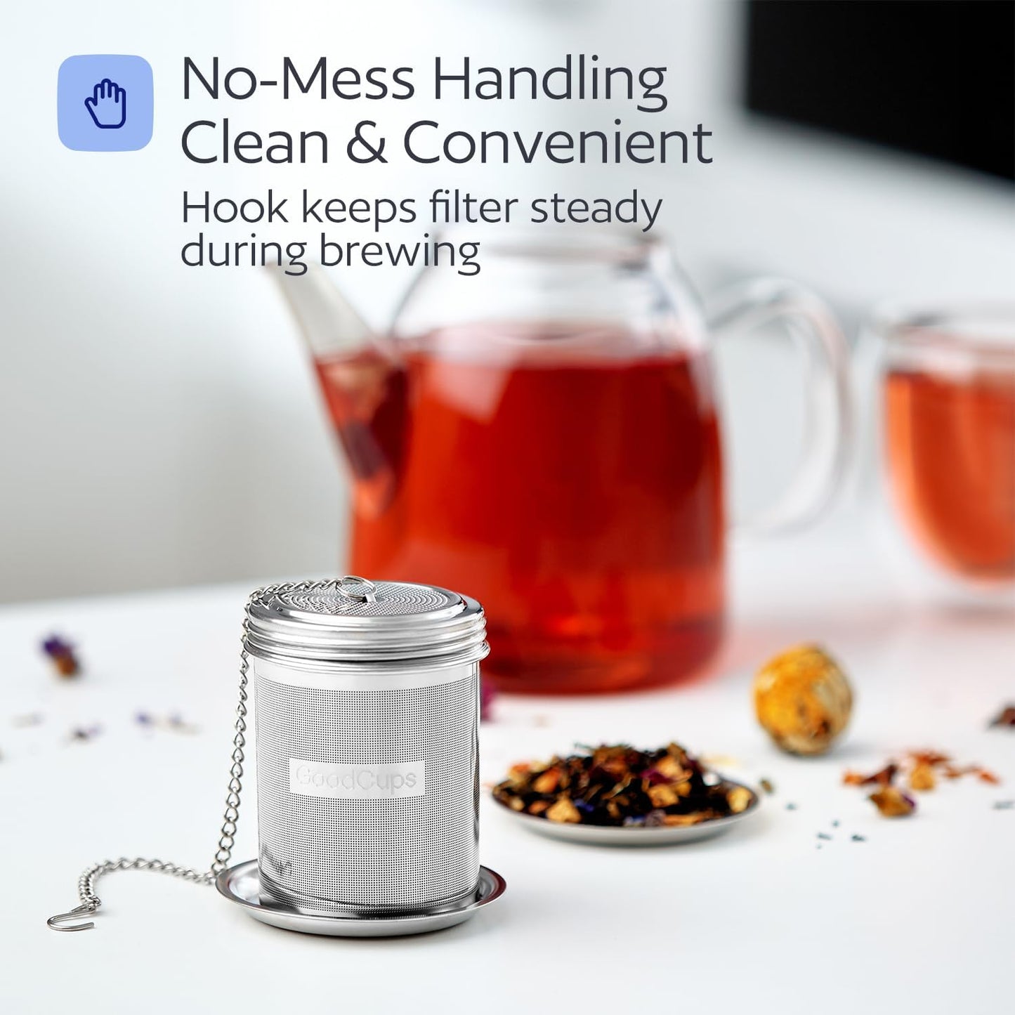 Stainless Steel Tea Infuser for Loose Leaf Tea, Small (1.5” Diameter x 2.2” Height) – Extra Fine Mesh Strainer with Chain Hook & Lid, Reusable Tea Steeper for Mugs, Cups & Teapots