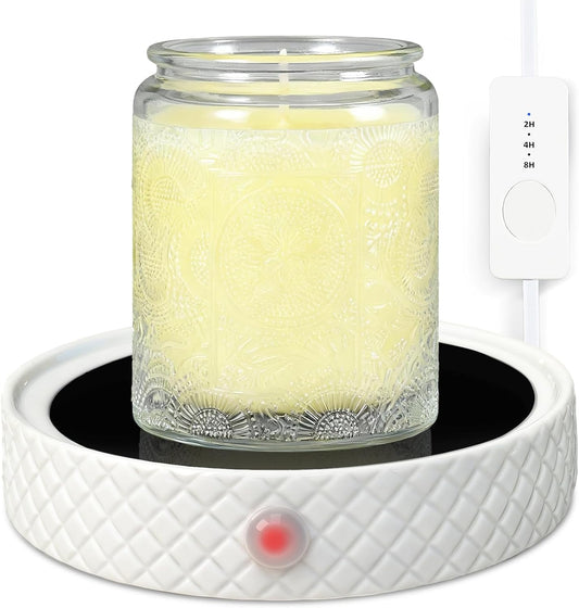 Candle Warmer Plate with Timer, Auto Shut Off Ceramic Electric Large Candle Wax Melt Warmer for Jar Candles, Mug Warmer for Coffee Cup Beverage Milk Tea for Home Office(White)