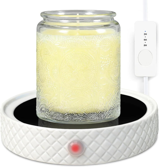Candle Warmer Plate with Timer, Auto Shut Off Ceramic Electric Large Candle Wax Melt Warmer for Jar Candles, Mug Warmer for Coffee Cup Beverage Milk Tea for Home Office(White)