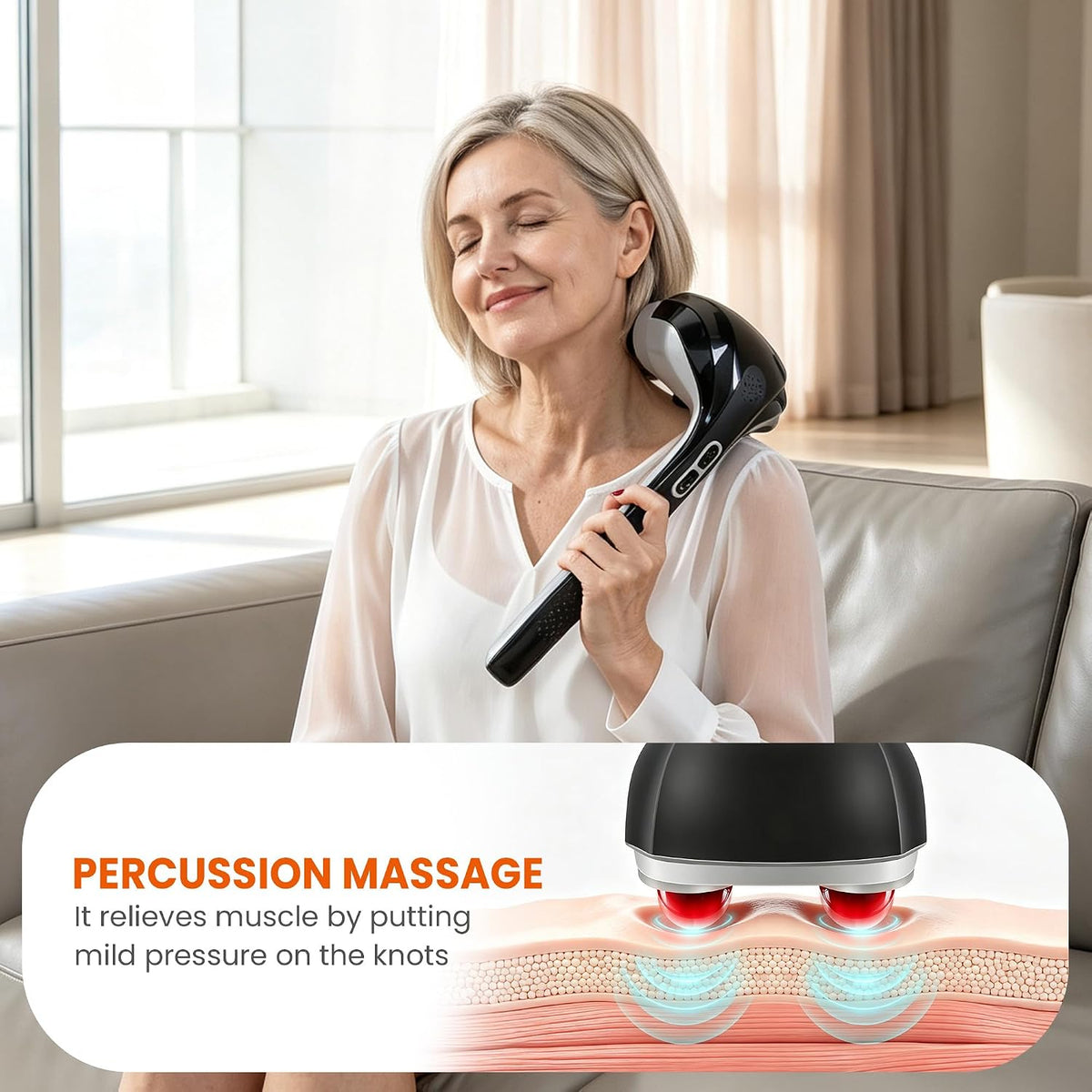 Snailax Cordless Handheld Back Massager with Heat, Percussion, Rechargeable