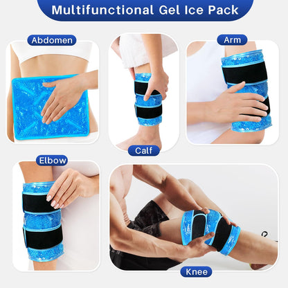 Knee Ice Pack Wrap for Pain Relief Reusable Gel Ice Wrap for Leg Injuries Swelling Knee Replacement Post-Surgery Recovery Adjustable Cold Compression Therapy Wrap for Arthritis