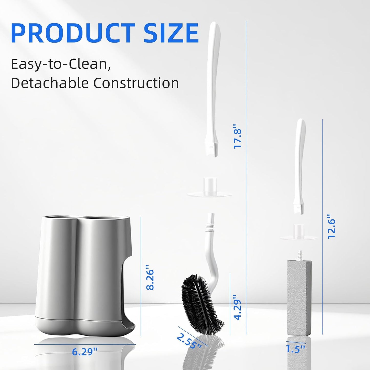 Toilet Brush and Holder Set with Pumice Stone Toilet Bowl Cleaner | Long-handle Scrubber with Ventilated Holder and Pumice Stone for Hard Water Stains, Limescale and Toilet Rings