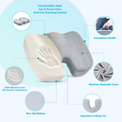 SAIREIDER Seat Cushion and Lumbar Support Pillow for Office Chair, Memory Foam Car Seat Cushions Back Support Pillows, Help Relieve Pain of Back, Lumbar, Tailbone and Sciatic Nerve（Black）