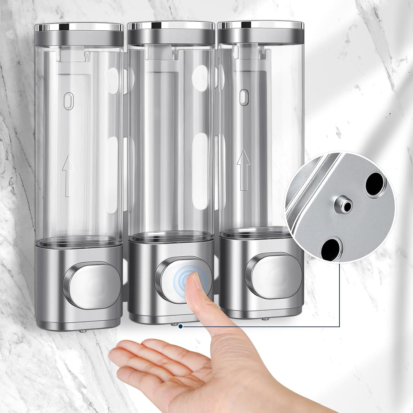 Shower Soap Dispenser,Shampoo and Conditioner Dispenser | Shower Dispenser 3 Chamber No Drill,Wall Mounted Refillable Bottles,Shower Accessories for Bathroom,RV&Hotel,16.9 oz 3 in 1