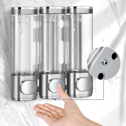Shower Soap Dispenser,Shampoo and Conditioner Dispenser | Shower Dispenser 3 Chamber No Drill,Wall Mounted Refillable Bottles,Shower Accessories for Bathroom,RV&Hotel,16.9 oz 3 in 1